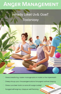 A serene and calming scene depicting various anger management techniques
