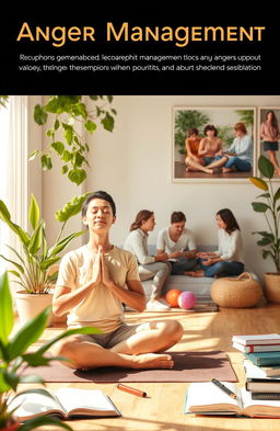 A serene and calming scene depicting various anger management techniques