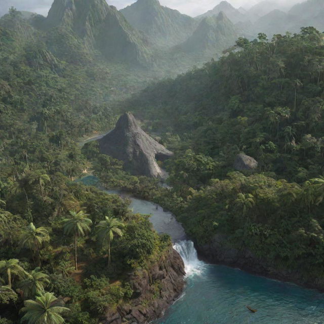 A highly detailed recreation of Isla Sorna as seen in the movie 'Jurassic Park 3'