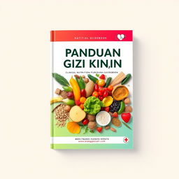 A visually appealing cover design for a clinical nutrition guidebook, featuring a vibrant color palette that conveys health and wellness