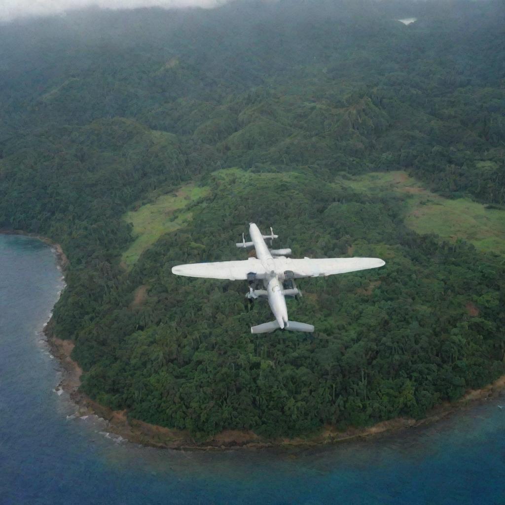 A group of people are flying to Isla Sorna via airplane, the island from 'Jurassic Park 3'