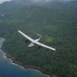 A group of people are flying to Isla Sorna via airplane, the island from 'Jurassic Park 3'