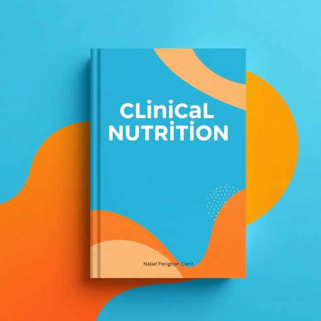 A sleek and modern clinical nutrition guide cover design featuring a harmonious blend of blue and orange colors