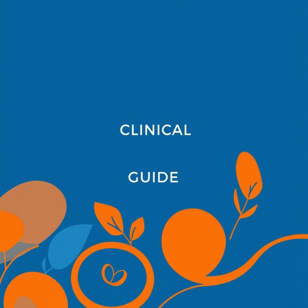 A sleek and modern clinical nutrition guide cover design featuring a harmonious blend of blue and orange colors