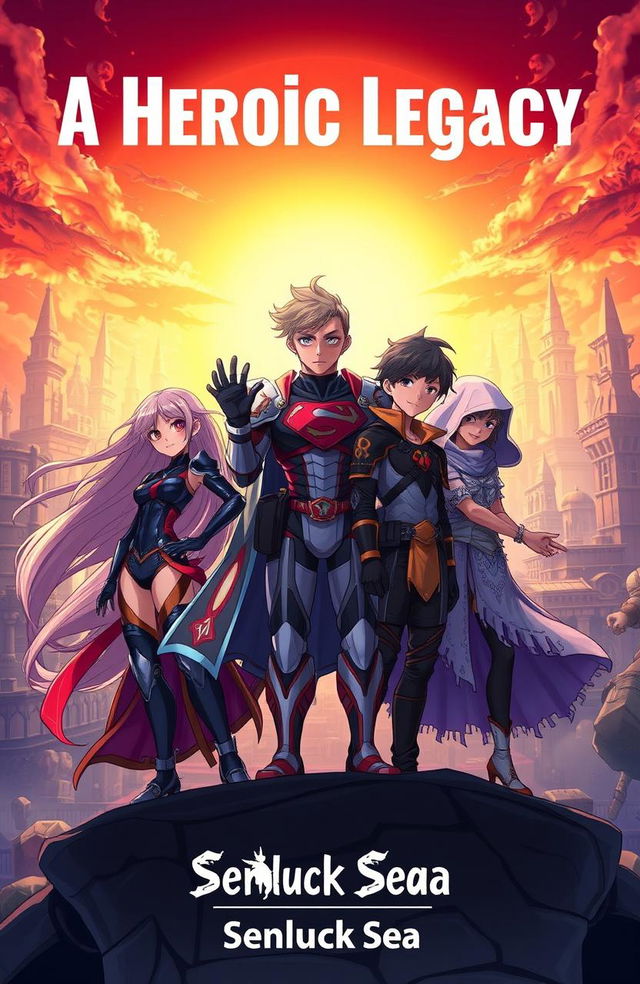 A dynamic and vibrant illustration featuring five heroes, including one girl and four boys, each with unique and heroic characteristics