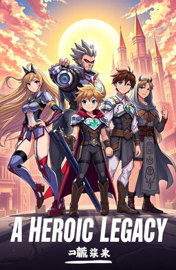 A dynamic and vibrant illustration featuring five heroes, including one girl and four boys, each with unique and heroic characteristics