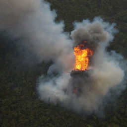 The airplane, with a wing damaged by the Pteranodon, is now trailing smoke and flames as it swiftly descends towards the dense vegetation of Isla Sorna, creating a heart-stopping and intense visual