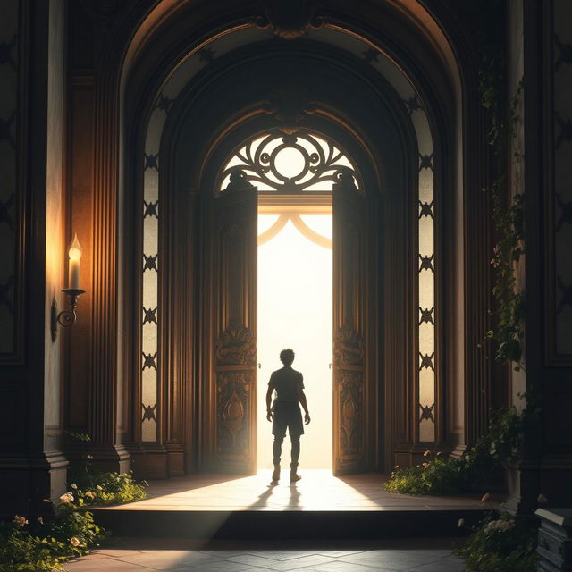 An open door symbolizing the beginning of a journey for a protagonist