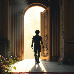 An open door symbolizing the beginning of a journey for a protagonist