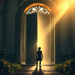 An open door symbolizing the beginning of a journey for a protagonist