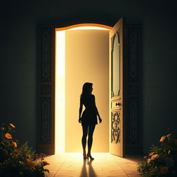An open door representing the journey of a female protagonist