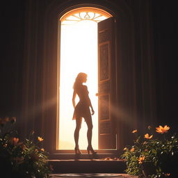 An open door representing the journey of a female protagonist