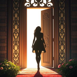An open door representing the journey of a female protagonist