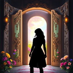 An open door symbolizing the journey of a fictional female protagonist
