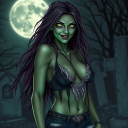 A sexy zombie characterized by alluring features and a captivating posture