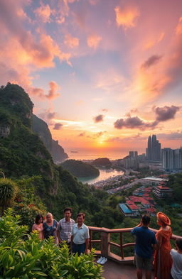 A breathtaking view of Malaysia's diverse landscapes, including lush tropical rainforest, dramatic limestone cliffs, vibrant cityscapes of Kuala Lumpur with the iconic Petronas Towers, and stunning beaches on the islands of Langkawi