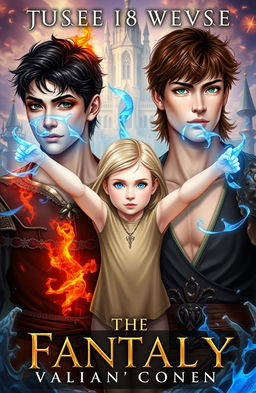 A captivating fantasy book cover depicting two 18-year-old princes standing side by side