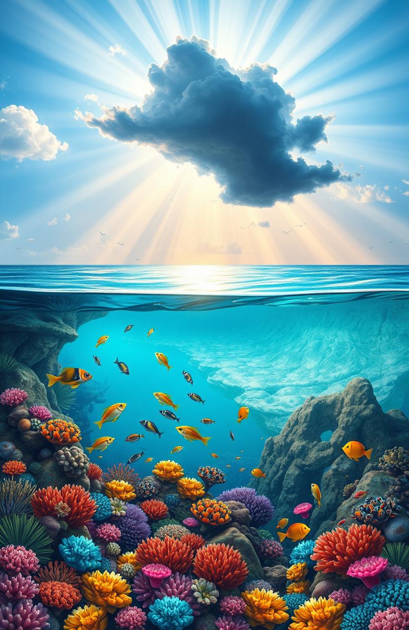 A visually stunning and thought-provoking illustration focusing on climate change and ocean health