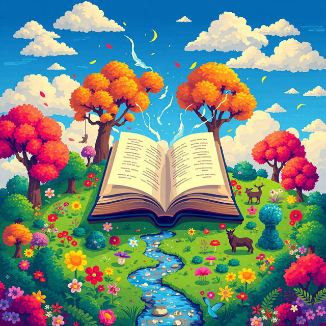 A vibrant pixel art scene representing the concept of transformation and enlightenment through reading