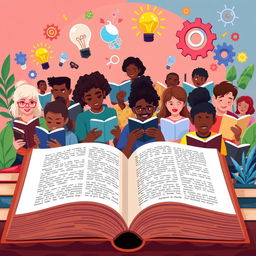 A vibrant pixel art scene titled 'chapter of change: Reading saves lives' featuring a large, detailed book in the foreground