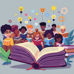 A vibrant pixel art scene titled 'chapter of change: Reading saves lives' featuring a large, detailed book in the foreground
