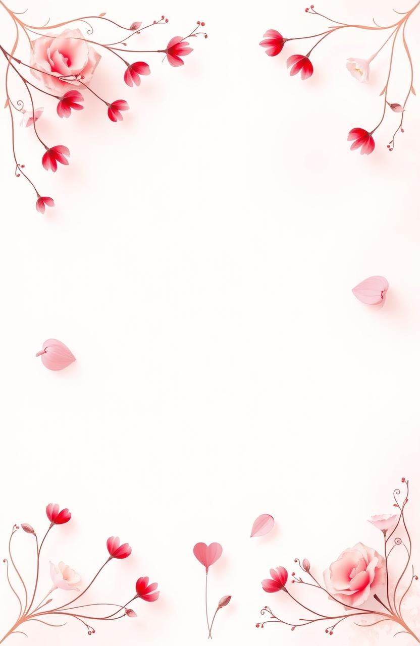 A captivating romantic poster featuring a soft color palette with gentle shades of pink, red, and white, creating a tender mood