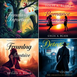 A collection of stunning book cover designs showcasing a variety of genres including fantasy, romance, and thriller