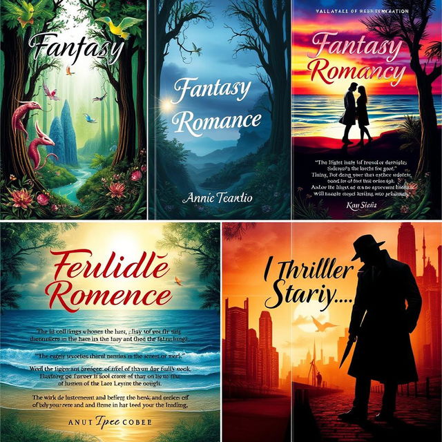 A collection of stunning book cover designs showcasing a variety of genres including fantasy, romance, and thriller