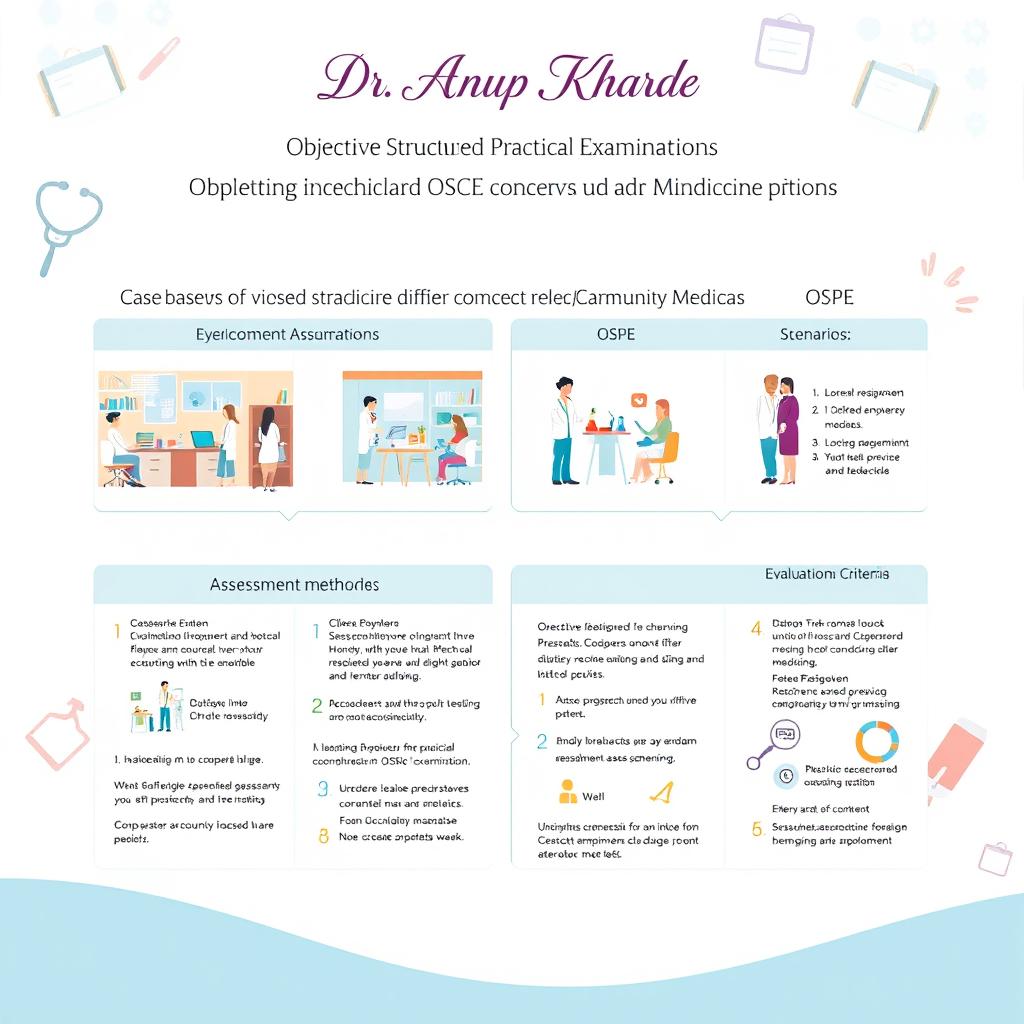 A well-organized, visually engaging overview of Objective Structured Practical Examinations (OSPE) and Objective Structured Clinical Examinations (OSCE) in the context of Community Medicine