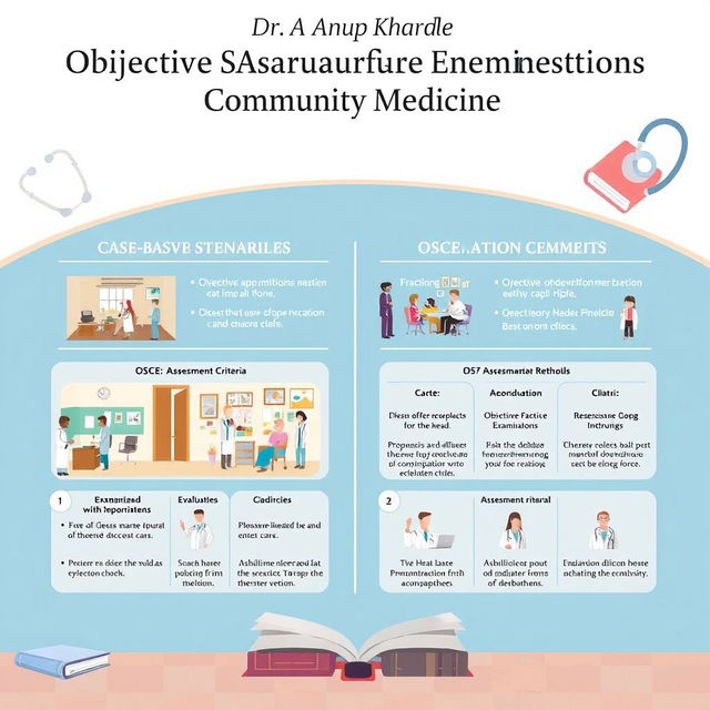 A well-organized, visually engaging overview of Objective Structured Practical Examinations (OSPE) and Objective Structured Clinical Examinations (OSCE) in the context of Community Medicine