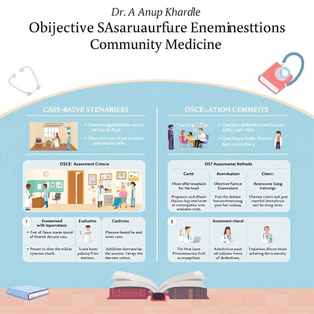 A well-organized, visually engaging overview of Objective Structured Practical Examinations (OSPE) and Objective Structured Clinical Examinations (OSCE) in the context of Community Medicine