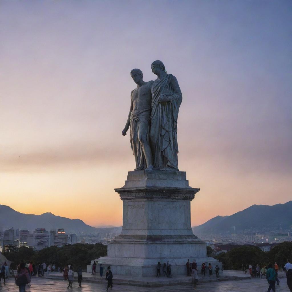 Once the earthquake subsides, the city dwellers return to the statue, seeking solace and reassurance, their fervor unabated under the dawn sky