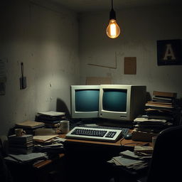 An evocative image of a personal computer set in a dingy flat