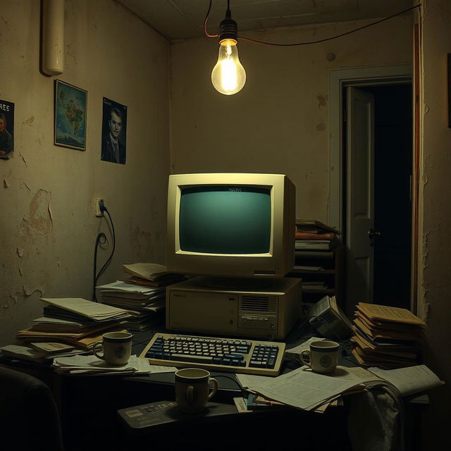 An evocative image of a personal computer set in a dingy flat