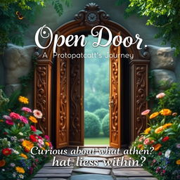 An enchanting image featuring an open door set against a beautiful backdrop, inviting viewers to step into a world of mystery and adventure