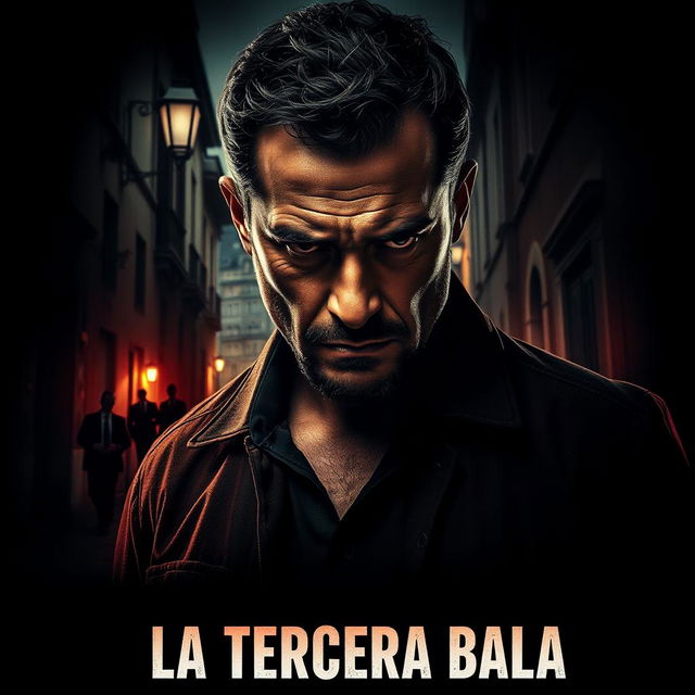 A dramatic movie poster for a film titled 'La Tercera Bala'