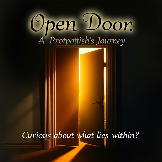 An artistic representation of an open door, slightly ajar, emanating a warm, inviting light from within