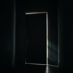 An enigmatic open door standing in a dimly lit corridor, with soft rays of light spilling from the slightly ajar door