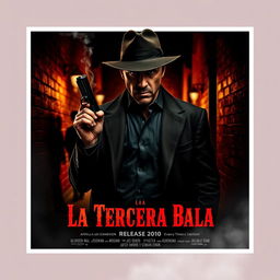 A dramatic and intense movie poster featuring an Italian mafia theme, titled 'La Tercera Bala'