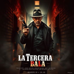 A dramatic and intense movie poster featuring an Italian mafia theme, titled 'La Tercera Bala'