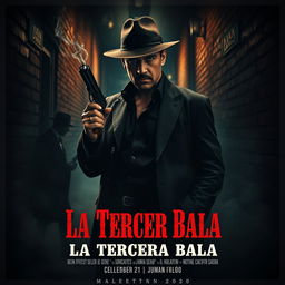 A dramatic and intense movie poster featuring an Italian mafia theme, titled 'La Tercera Bala'