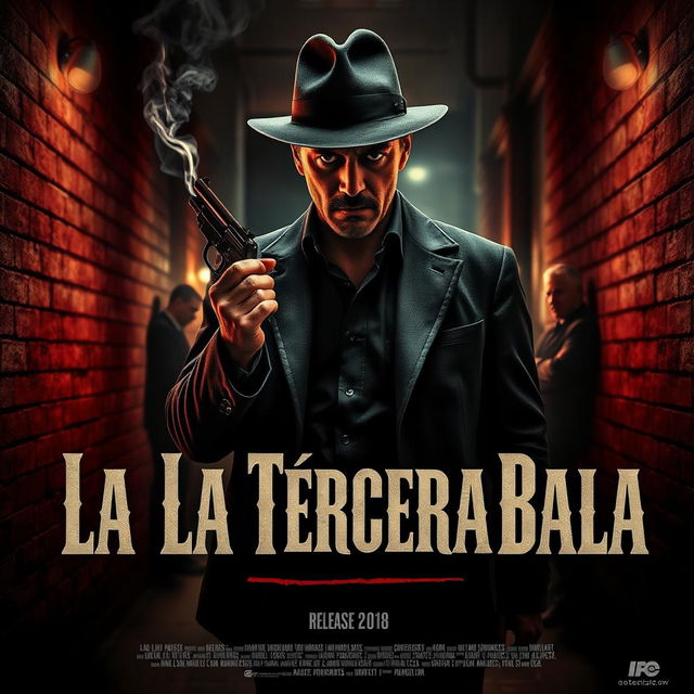 A dramatic and intense movie poster featuring an Italian mafia theme, titled 'La Tercera Bala'