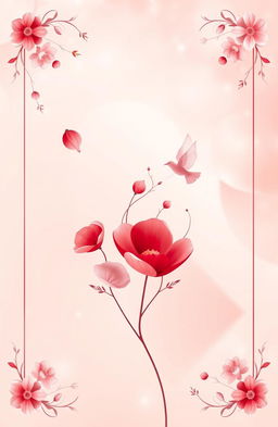 An enchanting poster design featuring a soft, romantic color palette with blush pinks, deep reds, and gentle whites, creating a serene, heartfelt ambiance