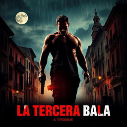 A gripping movie poster for the film titled 'La Tercera Bala', depicting a man's quest for vengeance after the Italian mafia murders his wife