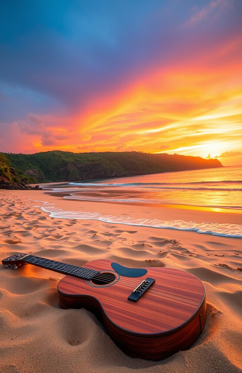 A serene view of Nihiwatu Beach during sunset, featuring soft golden sands and gentle waves lapping at the shore