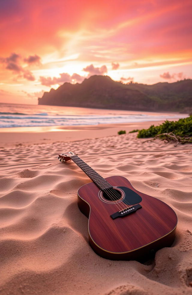 A serene view of Nihiwatu Beach during sunset, featuring soft golden sands and gentle waves lapping at the shore