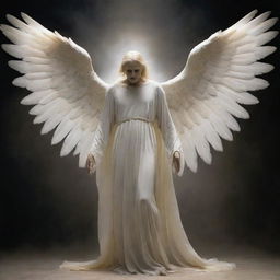 The Angel of Death, in an act of spiritual transition, gently extracting the soul of a human, with a profound sense of respect and necessary duty reflected in his ethereal aura