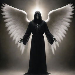 The Angel of Death, in an act of spiritual transition, gently extracting the soul of a human, with a profound sense of respect and necessary duty reflected in his ethereal aura