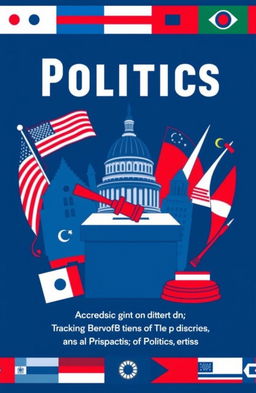 A striking book cover focused on politics, featuring a bold and dynamic design that incorporates elements of political symbolism such as a ballot box, a gavel, and iconic landmarks like the Capitol building