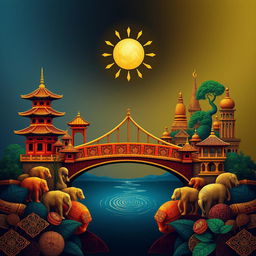 A captivating cover design symbolizing cultural unity, featuring a central bridge that serves as a connecting element